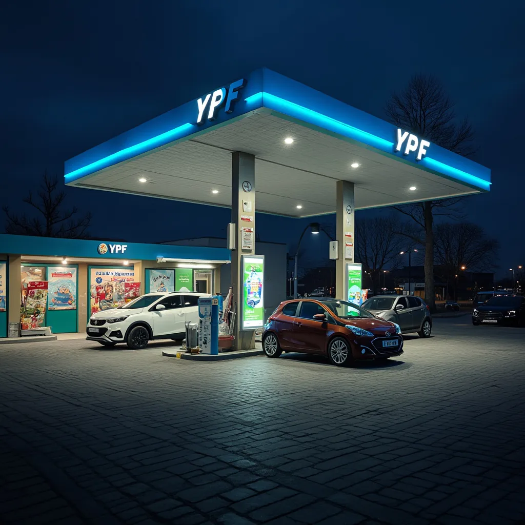 Estación YPF de noche